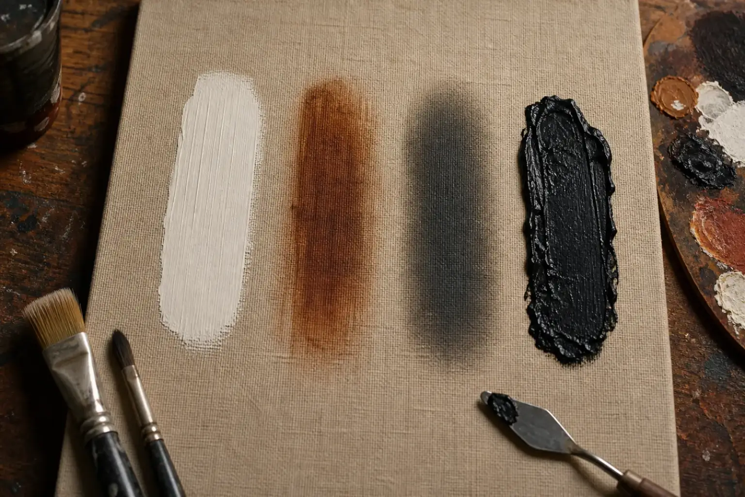 Studio visivo per Pittura ad olio: tavolozza, strati e pennelli